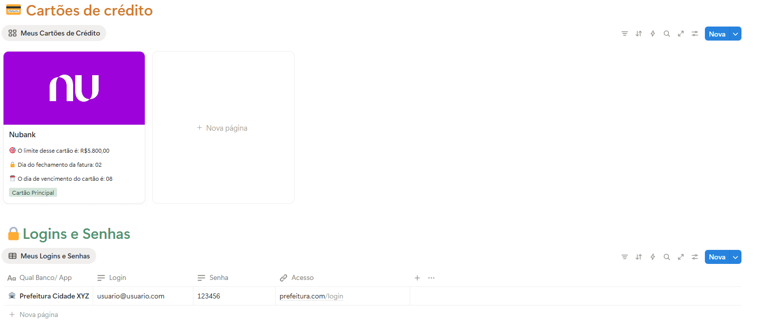 Gerenciamento de cartões de crédito e senhas