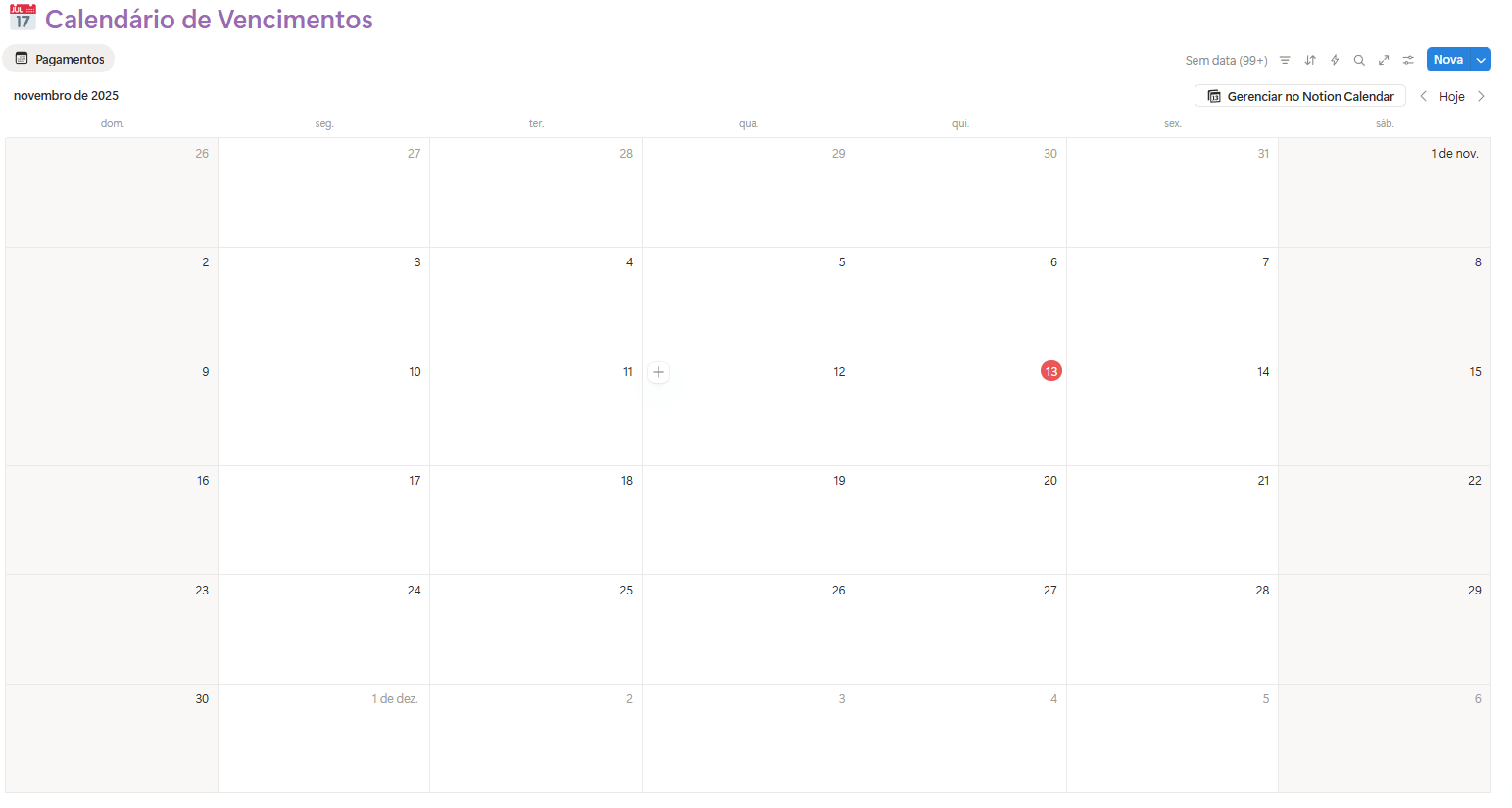 Calendário de vencimentos mensal